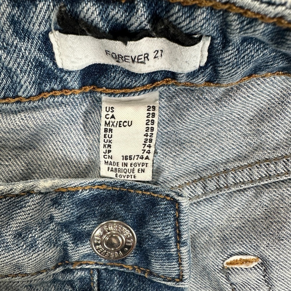 Forever 21 Jeans Womens 29 Light Blue Denim Button Fly‎ Straight Leg Distressed - Picture 5 of 9